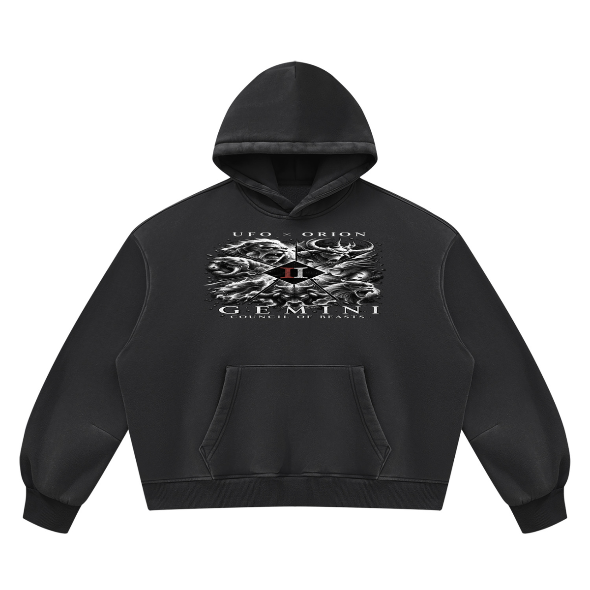 UFO × ORION Gemini vintage wash boxy hoodie