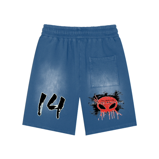 FROM  "THE HOUSE OF OFFPLANETISH" THE INVASION COLLECTION Rectangle Patch Monkey Washed Shorts  - 360 GSM