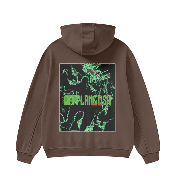 FROM "THE HOUSE OF OFFPLANETISH" OFFPLANETISH THE INVASION High Neck Insulated FOG Solid Color Fleece Hoodie - 385 GSM