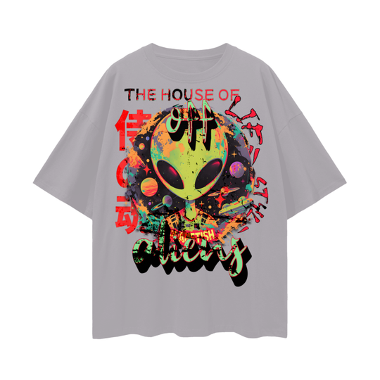 FROM "THE HOUSE OF OFFPLANETISH" THE ALIEN ART COLLECTION Oversize Deep Drop Shoulder Tee - 190 GSM