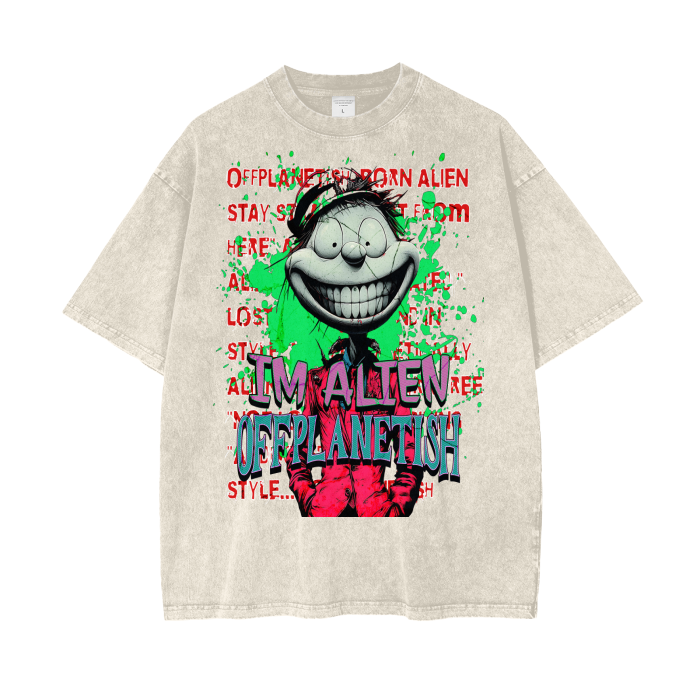 FROM "THE HOUSE OF OFFPLANETISH" IM ALIEN COLLECTION Acid Wash Oversize T-Shirt - 250 GSM