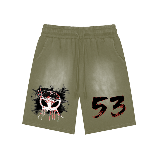 FROM  "THE HOUSE OF OFFPLANETISH" THE INVASION COLLECTION Rectangle Patch Monkey Washed Shorts  - 360 GSM