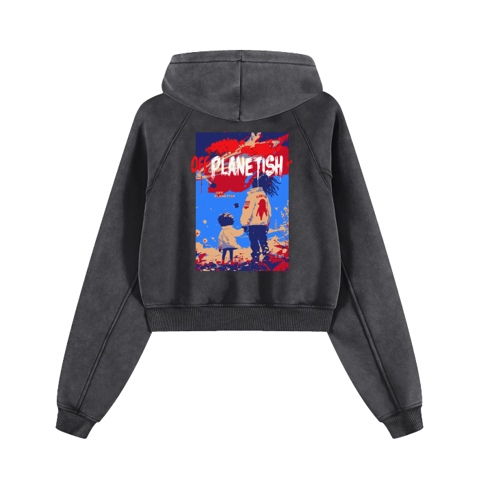 FROM "THE HOUSE OF OFFPLANETISH" REINCARNATION COLLECTION Cropped Zip-Through Hoodie #RU0075