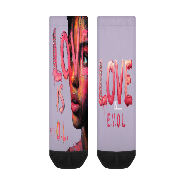 FROM "THE HOUSE OF OFFPLANETISH" E.V.O.L. Collection All-Over Print Color Matching Crew Socks