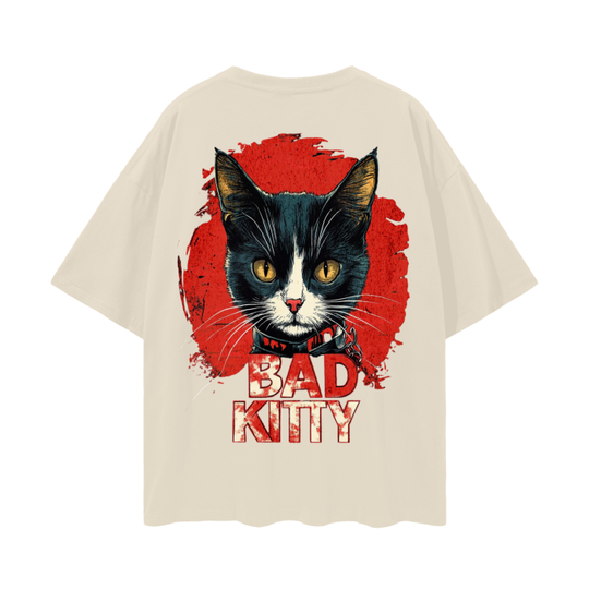 FROM "THE HOUSE OF OFFPLANETISH" BAD KITTY Oversize Deep Drop Shoulder Tee - 190 GSM