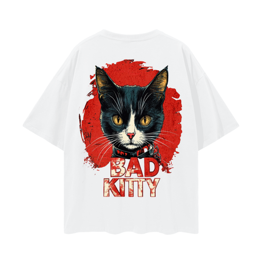 FROM "THE HOUSE OF OFFPLANETISH" BAD KITTY Oversize Deep Drop Shoulder Tee - 190 GSM