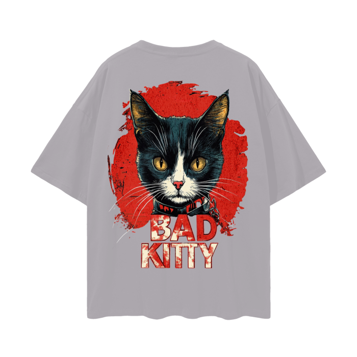 FROM "THE HOUSE OF OFFPLANETISH" BAD KITTY Oversize Deep Drop Shoulder Tee - 190 GSM