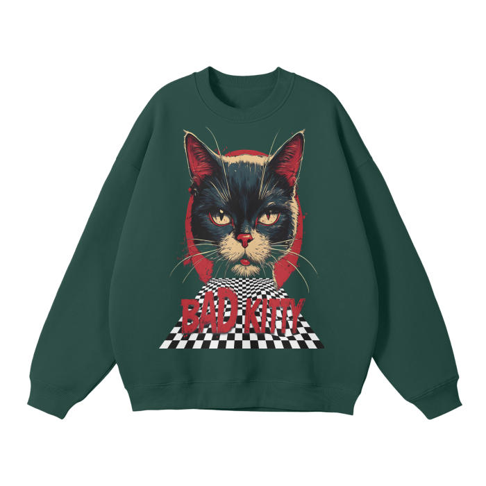 THE "HOUSE OF OFFPLANETISH" PRESENTS "BAD KITTY" COLLECTION Streetwear  Solid Color Fleece Pullover