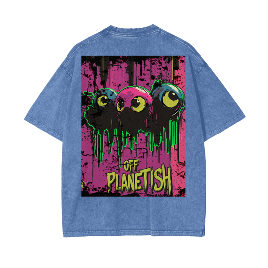 FROM “THE HOUSE OF OFFPLANETISH “ OFFPLANET ALIEN Acid Wash Oversize T-Shirt - 250 GSM