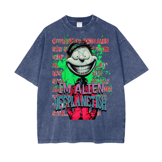 FROM "THE HOUSE OF OFFPLANETISH" IM ALIEN COLLECTION Acid Wash Oversize T-Shirt - 250 GSM