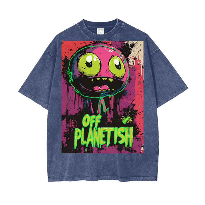 FROM “THE HOUSE OF OFFPLANETISH “ OFFPLANET ALIEN Acid Wash Oversize T-Shirt - 250 GSM