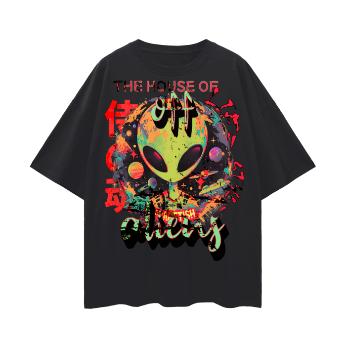 FROM "THE HOUSE OF OFFPLANETISH" THE ALIEN ART COLLECTION Oversize Deep Drop Shoulder Tee - 190 GSM