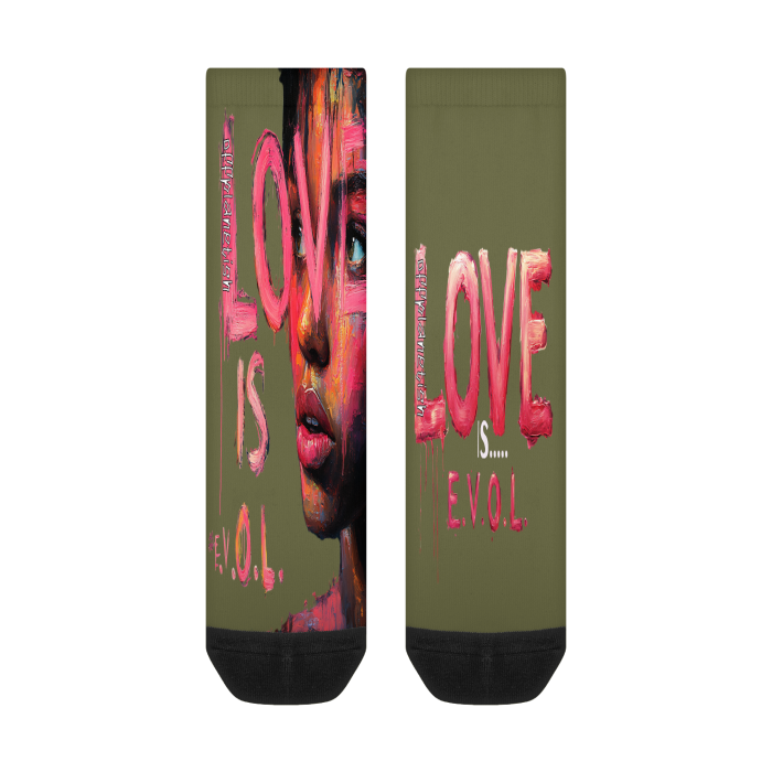 FROM "THE HOUSE OF OFFPLANETISH" E.V.O.L. Collection All-Over Print Color Matching Crew Socks