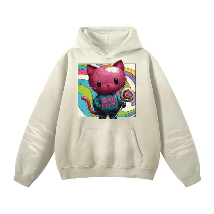 FROM “THE HOUSE OF OFFPLANETISH “ BAD KITTY Streetwear Unisex Monkey Washed Dyed Fleece Hoodie