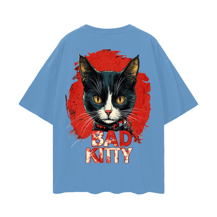 FROM "THE HOUSE OF OFFPLANETISH" BAD KITTY Oversize Deep Drop Shoulder Tee - 190 GSM