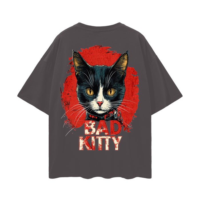 FROM "THE HOUSE OF OFFPLANETISH" BAD KITTY Oversize Deep Drop Shoulder Tee - 190 GSM