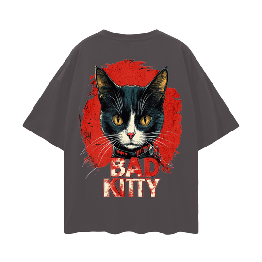 FROM "THE HOUSE OF OFFPLANETISH" BAD KITTY Oversize Deep Drop Shoulder Tee - 190 GSM