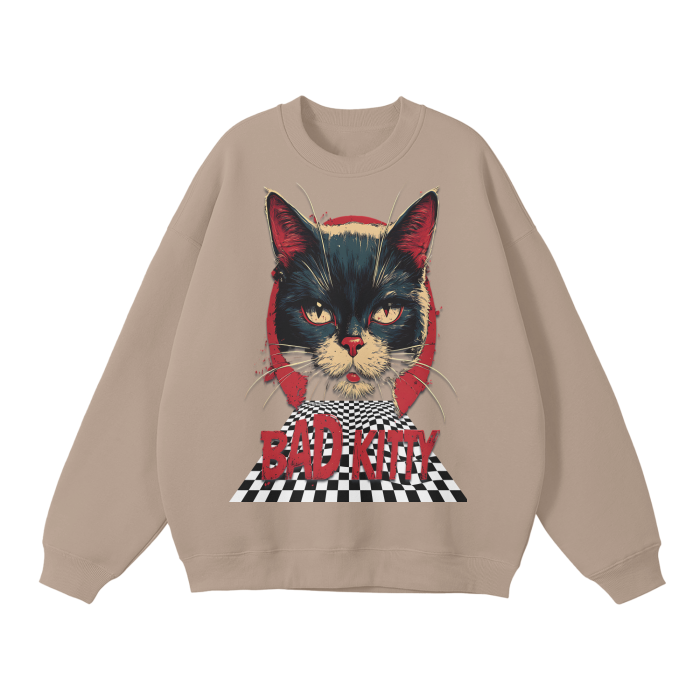 THE "HOUSE OF OFFPLANETISH" PRESENTS "BAD KITTY" COLLECTION Streetwear  Solid Color Fleece Pullover