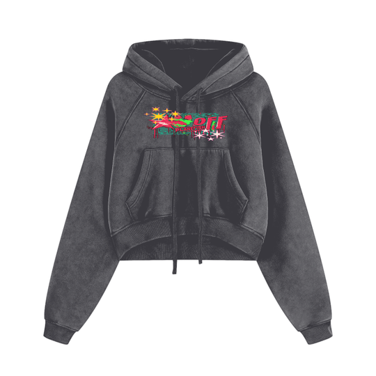 FROM "THE HOUSE OF OFFPLANETISH" REINCARNATION COLLECTION Cropped Zip-Through Hoodie #RU0075