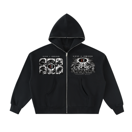 UFO × ORION — GEMINI Noir Full-Zip Boxy Hoodie