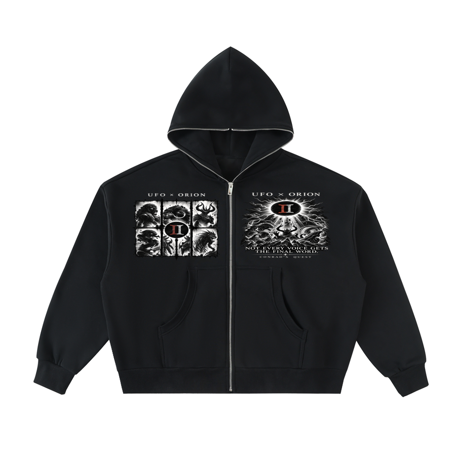 UFO × ORION — GEMINI Noir Full-Zip Boxy Hoodie