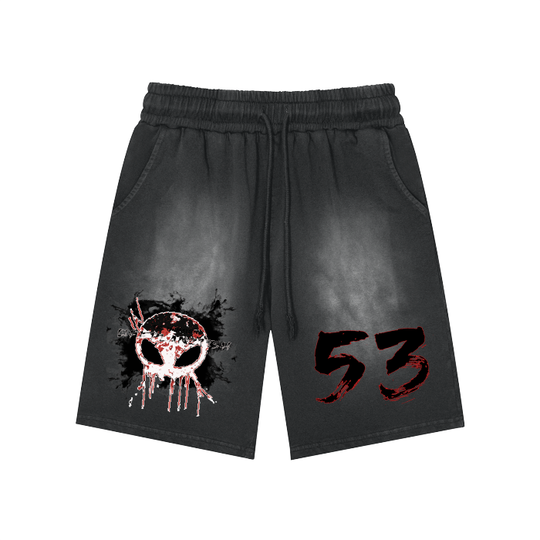 FROM  "THE HOUSE OF OFFPLANETISH" THE INVASION COLLECTION Rectangle Patch Monkey Washed Shorts  - 360 GSM