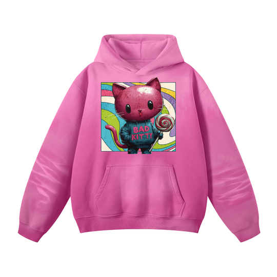 FROM “THE HOUSE OF OFFPLANETISH “ BAD KITTY Streetwear Unisex Monkey Washed Dyed Fleece Hoodie