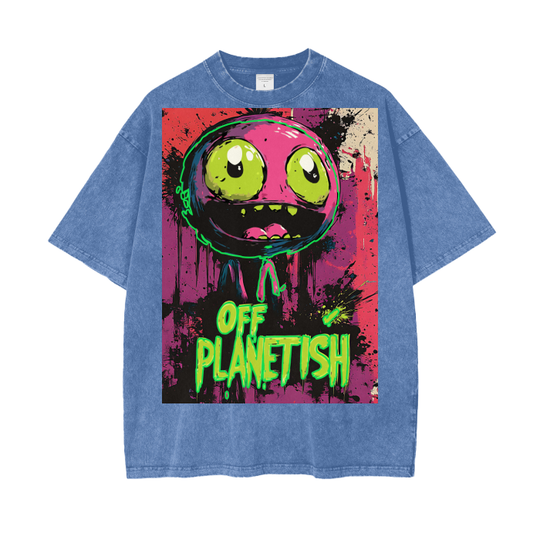 FROM “THE HOUSE OF OFFPLANETISH “ OFFPLANET ALIEN Acid Wash Oversize T-Shirt - 250 GSM