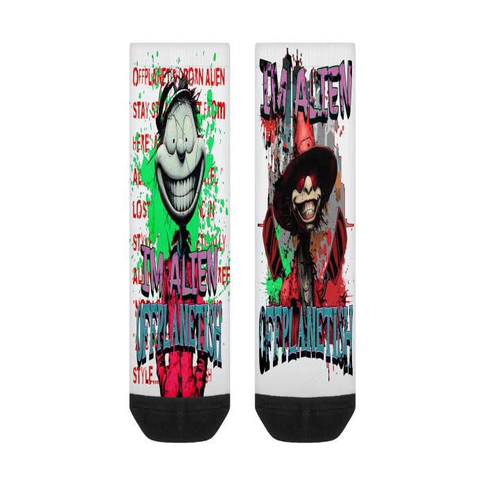 FROM "THE HOUSE OF OFFPLANETISH" IM ALIEN Collection All-Over Print Color Matching Crew Socks