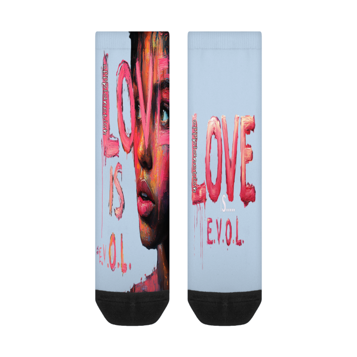 FROM "THE HOUSE OF OFFPLANETISH" E.V.O.L. Collection All-Over Print Color Matching Crew Socks