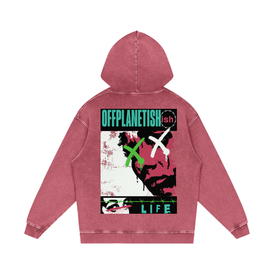 FROM ‘THE HOUSE OF OFFPLANETISH “ OFFPLANETISH LIFE Acid Wash Oversize Hoodie - 420 GSM