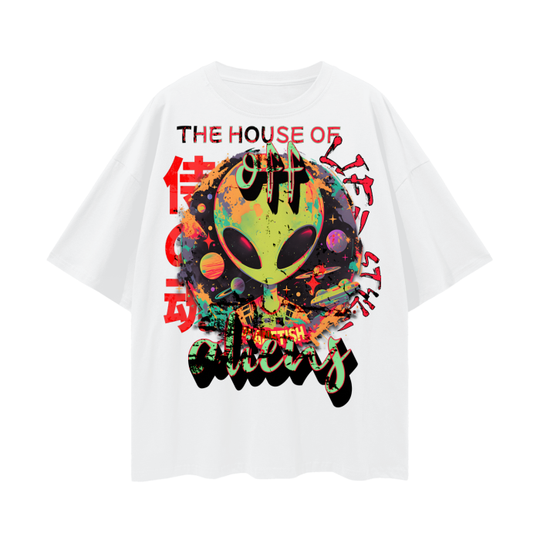 FROM "THE HOUSE OF OFFPLANETISH" THE ALIEN ART COLLECTION Oversize Deep Drop Shoulder Tee - 190 GSM