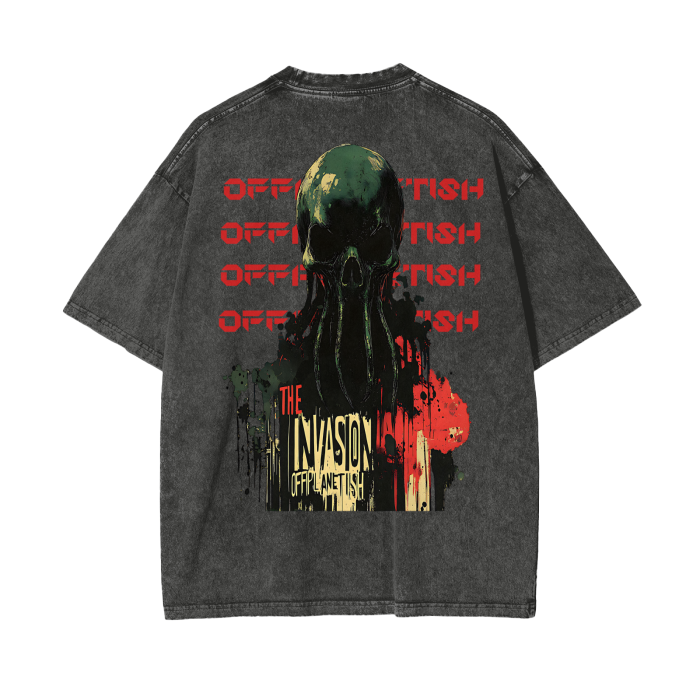 FROM “THE HOUSE OF OFFPLANETISH “ THE INVASION Acid Wash Oversize T-Shirt - 250 GSM