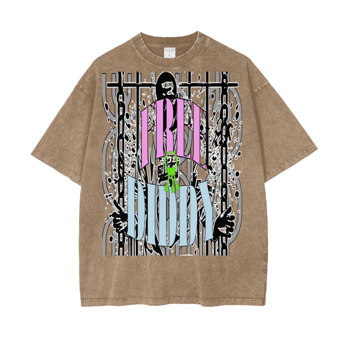 FROM THE HOUSE OF “OFFPLANETISH” FREE DIDDY Acid Wash Oversize T-Shirt - 250 GSM