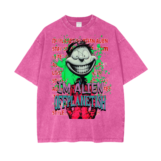 FROM "THE HOUSE OF OFFPLANETISH" IM ALIEN COLLECTION Acid Wash Oversize T-Shirt - 250 GSM