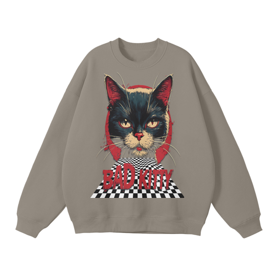 THE "HOUSE OF OFFPLANETISH" PRESENTS "BAD KITTY" COLLECTION Streetwear  Solid Color Fleece Pullover