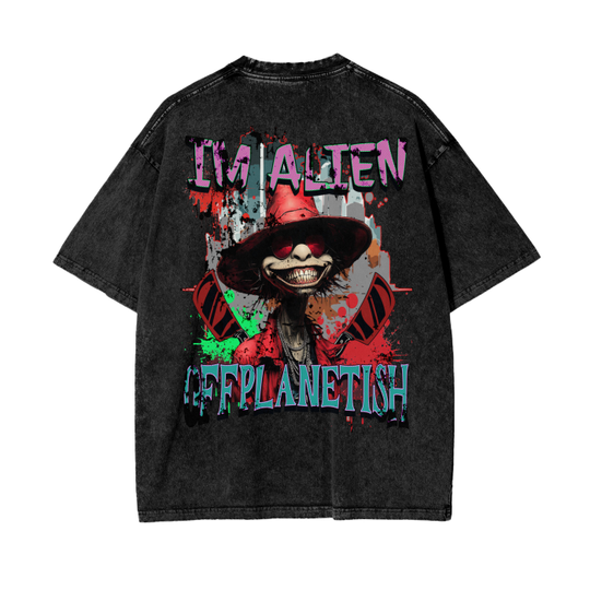 FROM "THE HOUSE OF OFFPLANETISH" IM ALIEN COLLECTION Acid Wash Oversize T-Shirt - 250 GSM