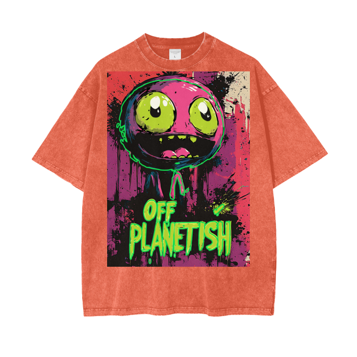 FROM “THE HOUSE OF OFFPLANETISH “ OFFPLANET ALIEN Acid Wash Oversize T-Shirt - 250 GSM