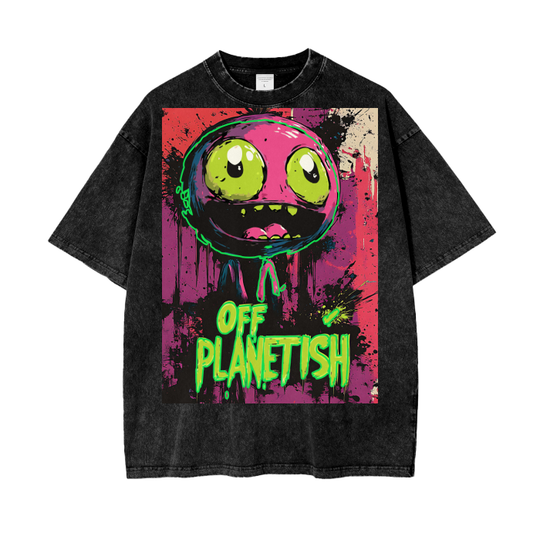 FROM “THE HOUSE OF OFFPLANETISH “ OFFPLANET ALIEN Acid Wash Oversize T-Shirt - 250 GSM