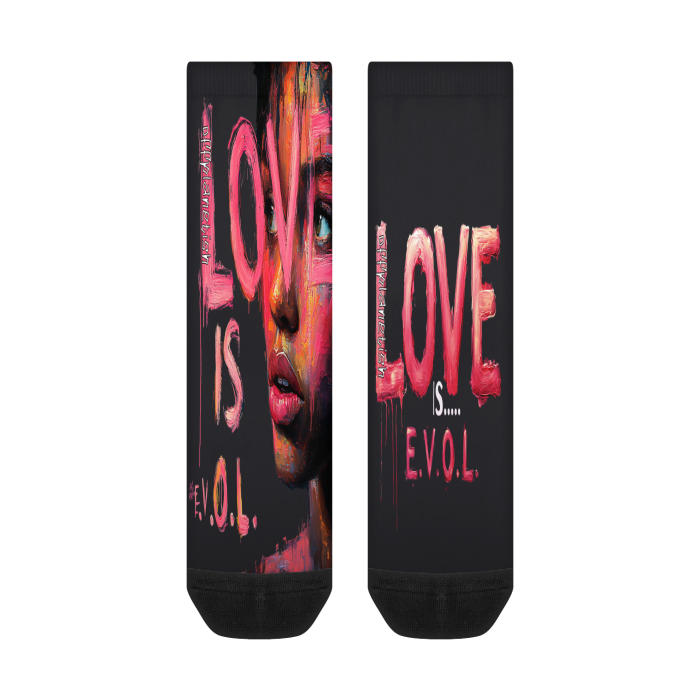 FROM "THE HOUSE OF OFFPLANETISH" E.V.O.L. Collection All-Over Print Color Matching Crew Socks