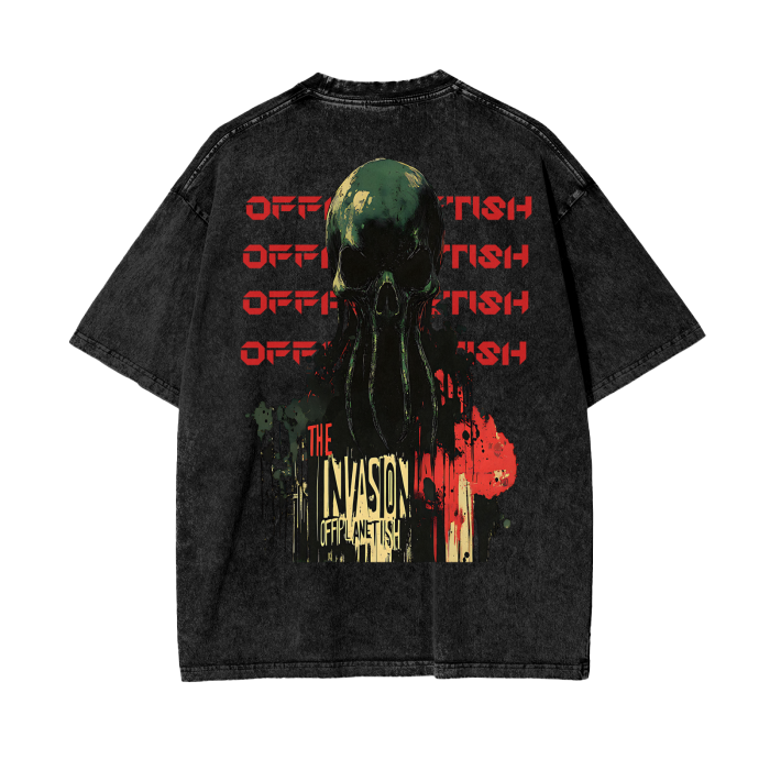 FROM “THE HOUSE OF OFFPLANETISH “ THE INVASION Acid Wash Oversize T-Shirt - 250 GSM