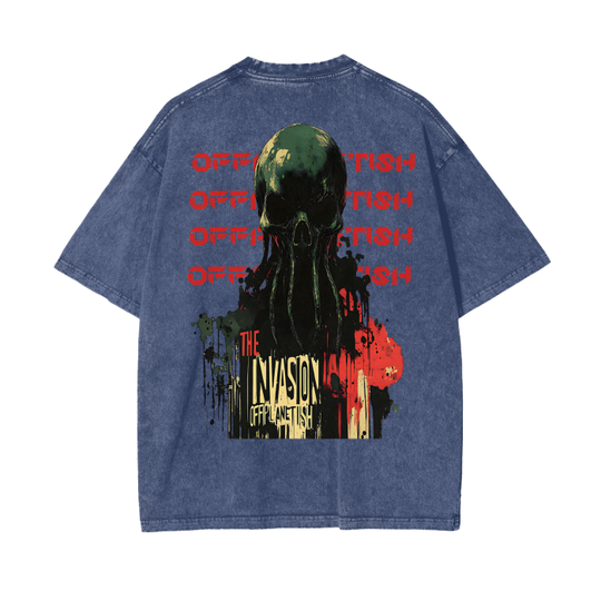 FROM “THE HOUSE OF OFFPLANETISH “ THE INVASION Acid Wash Oversize T-Shirt - 250 GSM