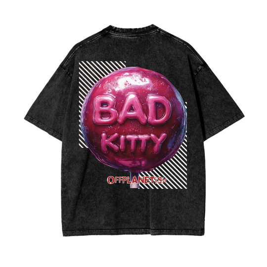 FROM "THE HOUSE OF OFFPLANETISH" BAD KITTY" Acid Wash Oversize T-Shirt - 250 GSM