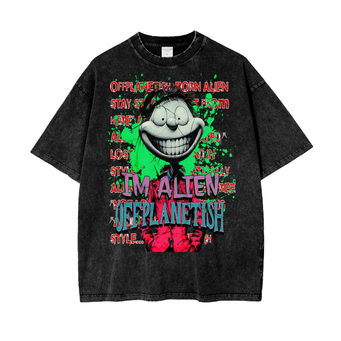 FROM "THE HOUSE OF OFFPLANETISH" IM ALIEN COLLECTION Acid Wash Oversize T-Shirt - 250 GSM