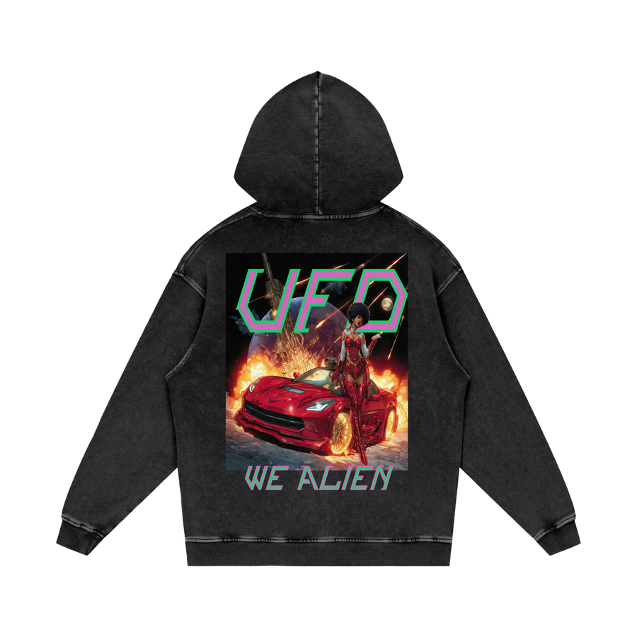 UFO We Alien Acid Wash Oversize Hoodie