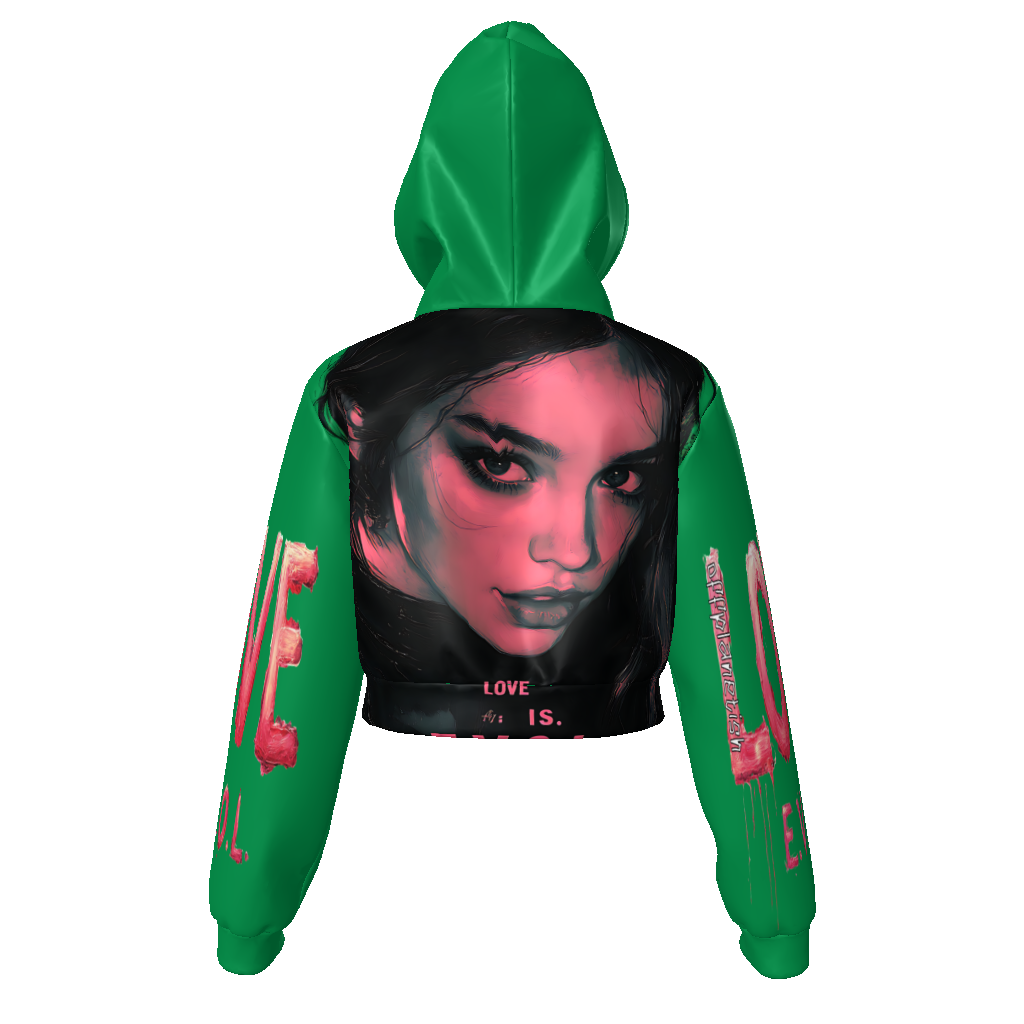 FROM “THE HOUSE OF OFFPLANETISH “ THE E.V.O.L. COLLECTION All-Over Print Women's Zip Up Crop Hoodie