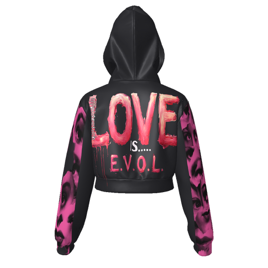 FROM "THE HOUSE OF OFFPLANETISH" E.V.O.L. EDGY VISION OF LUXARY Women's Velvet Zip Up Crop Hoodie