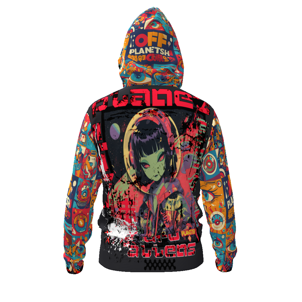 FROM "THE HOUSE OF OFFPLANETISH" THE ALIEN ART COLLECTION All-Over Print Men's Zip Hoodie