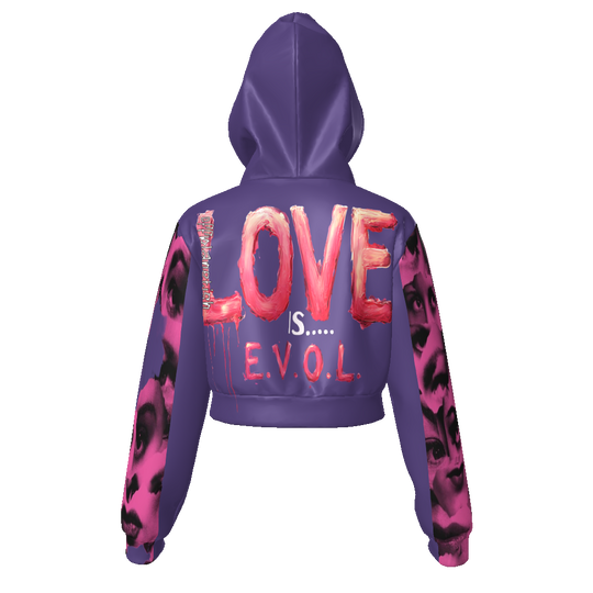 FROM "THE HOUSE OF OFFPLANETISH" E.V.O.L. EDGY VISION OF LUXARY Women's Velvet Zip Up Crop Hoodie