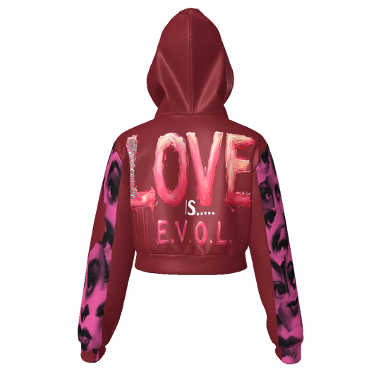 FROM "THE HOUSE OF OFFPLANETISH" E.V.O.L. EDGY VISION OF LUXARY Women's Velvet Zip Up Crop Hoodie